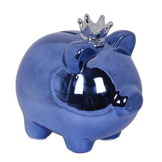 Niebieska świnka skarbonka ze srebrną koroną Aspis 12 cm Duwen
