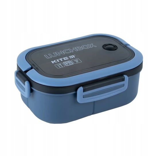 Niebieski Lunchbox z przegrodkami sniadaniowka ze sztućcami uchwyt rączka 1200ml podział na trzy komory KITE KITE