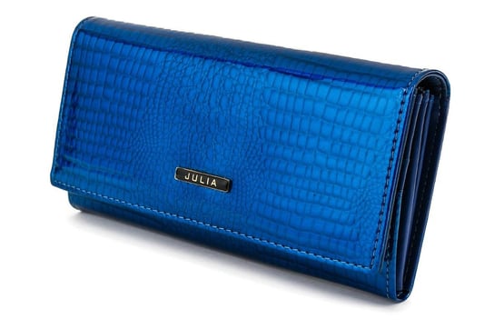 Niebieski piękny damski portfel skórzany Julia Rosso suwak F67 niebieski Julia Rosso