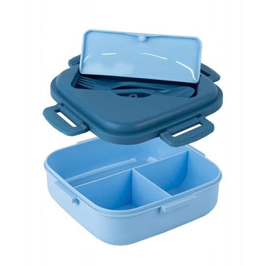 Niebieski pojemny Lunchbox z przegrodkami sniadaniowka ze sztuccami dla dorosłych i dla dzieci trzy przedziały 1100ml KITE KITE