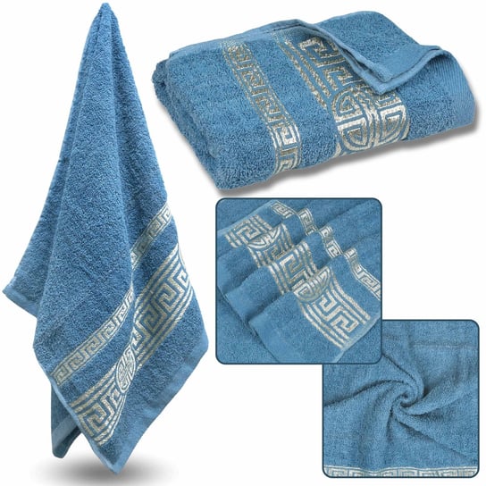Niebieski ręcznik bawełniany z ozdobnym haftem, egipski wzór 48x100 cm x1 RED