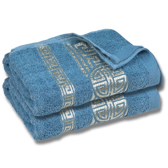 Niebieski ręcznik bawełniany z ozdobnym haftem, egipski wzór 48x100 cm x2 RED