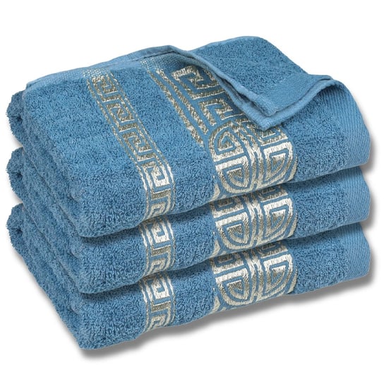 Niebieski ręcznik bawełniany z ozdobnym haftem, egipski wzór 48x100 cm x3 RED