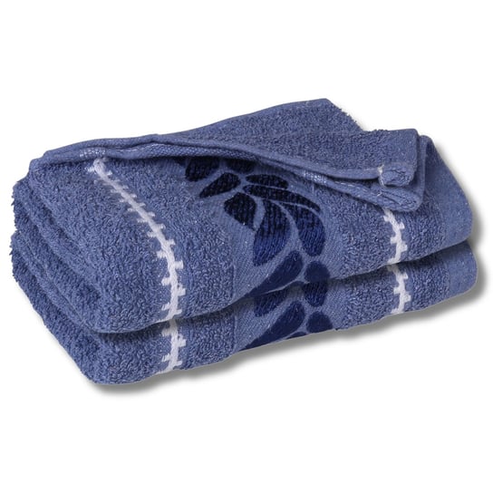 Niebieski ręcznik bawełniany z ozdobnym haftem, liście 48x100 cm x2 RED