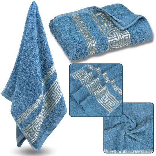 Niebieski ręcznik bawełniany z ozdobnym haftem, ręcznik kąpielowy, egipski wzór 70x135 cm x1 RED