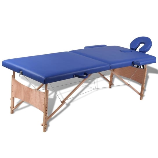 Niebieski składany stół do masażu 2 strefy z drewnianą ramą vidaXL