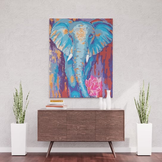 Niebieski słoń z kwiatem - Malowanie po numerach 30x40 cm ArtOnly