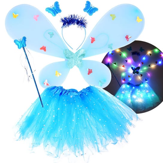 Niebieski świecący Kostium dla Małej wróżki Skrzydełka  Motyl bal ZA4805 CR Inna marka