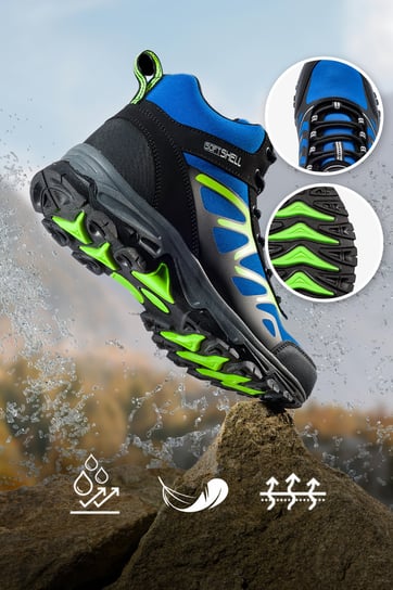 Niebieskie buty trekkingowe damskie sznurowane z czarnymi dodatkami softshell Casu B2109-3-40 Casu
