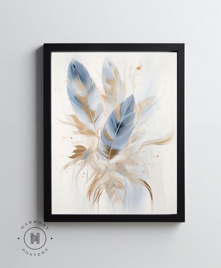 Niebieskie pióra - 50x70 cm - Bez ramy Harmony Posters