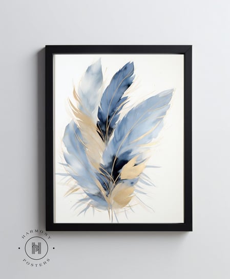 Niebieskie pióra - 50x70 cm - Bez ramy Harmony Posters
