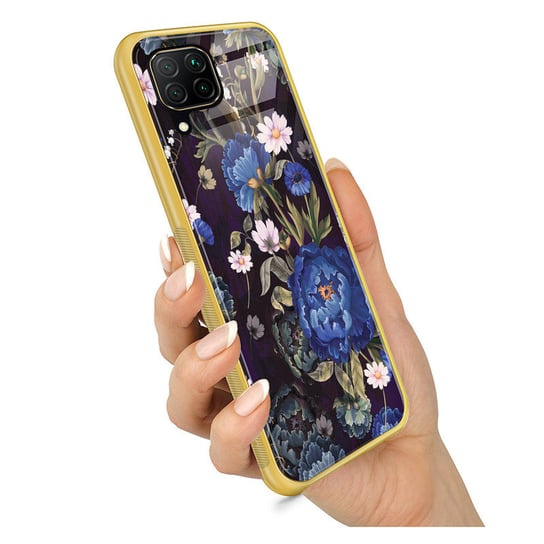 Niebieskie Piwonie - Galaxy A12 Etui Szklane Złote [Tif 87B] PieceofCase