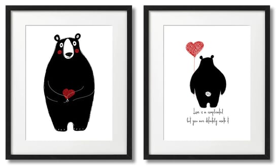 Niedźwiadek Z Balonikiem I Sercem, Komplet 2 Plakaty DEKORAMA