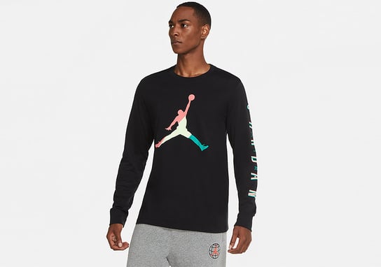 Nike Air Jordan Sport Dna Long Sleeve Crew Tee Black Hot Punch Jordan