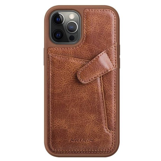 Nillkin Aoge Leather Case elastyczne pancerne etui z prawdziwej skóry z kieszonką iPhone 12 mini brązowy Nillkin