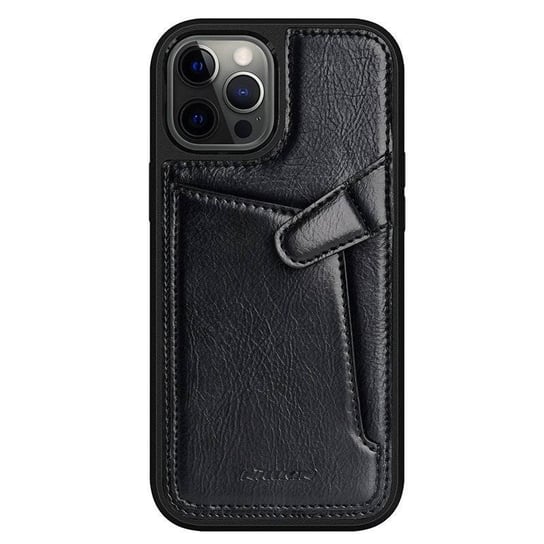Nillkin Aoge Leather Case elastyczne pancerne etui z prawdziwej skóry z kieszonką iPhone 12 mini czarny Nillkin