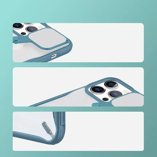Nillkin Cyclops Case wytrzymałe etui z osłoną na aparat i składaną podstawką iPhone 13 Pro Max niebieski 4kom.pl