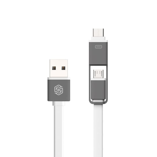 Nillkin Plus 2w1 płaski kabel USB - micro USB / USB Typu C 1.2M 2.1A biały - Biały Nillkin