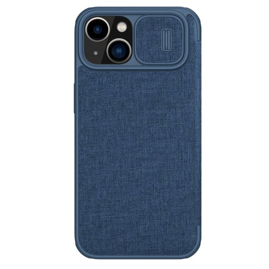 Nillkin Qin Cloth Pro Case etui do iPhone 14 osłona na aparat kabura pokrowiec obudowa z klapką niebieski Nillkin