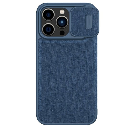 Nillkin Qin Cloth Pro Case etui do iPhone 14 Pro Max osłona na aparat kabura pokrowiec obudowa z klapką niebieski Nillkin