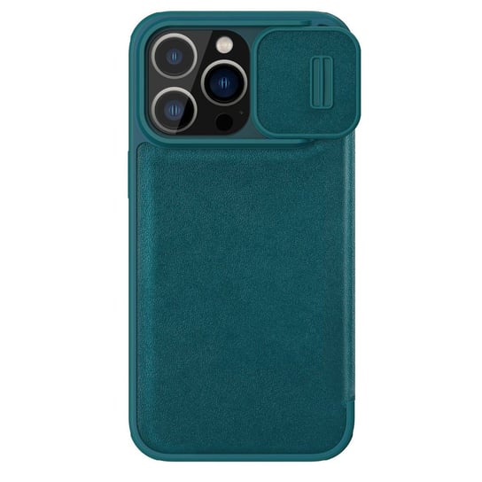 Nillkin Qin Leather Pro Case etui iPhone 14 Pro Max osłona na aparat kabura pokrowiec obudowa z klapką zielony Nillkin