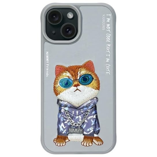 Nimmy Etui Obudowa Pokrowiec Do Iphone 15 6.1" Szary/Gray      Glasses Cool Cat NIMMY