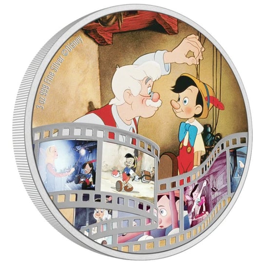 Niue: Disney Cinema Masterpieces - Pinocchio kolorowany 3 uncje Srebra 2022 Proof Inna marka