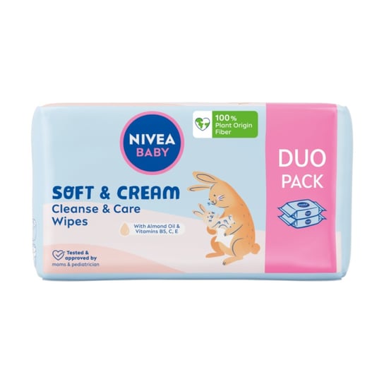 NIVEA BABY Chusteczki nawilżane Biodegradowalne Soft & Cream 2 x 57 sztuk Nivea
