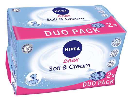 Nivea Baby, Soft&Cream, Chusteczki nawilżane, 2-pack, 2x63 szt. Nivea