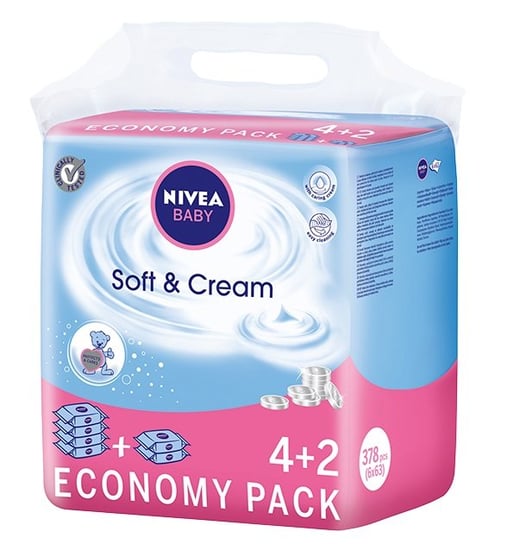 Nivea, Baby Soft&Cream, Chusteczki nawilżane dla dzieci i niemowląt, 6x63 szt. Nivea