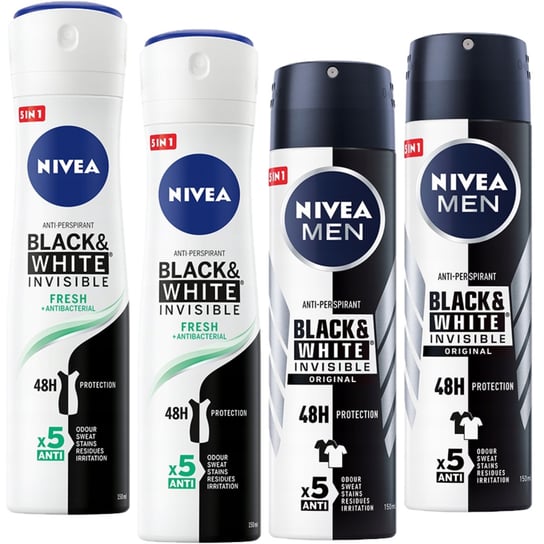 Nivea, Black & White, Antyperspirant Mix, 4x250ml Nivea