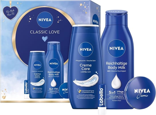 Nivea Classic Love, Zestaw Prezentowy Do Pielęgnacji Żel+balsam+krem+pomadka Nivea