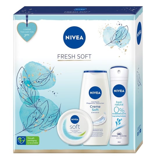 Nivea, Fresh Soft zestaw Soft krem intensywnie nawilżający 100ml + Creme Soft żel pod prysznic 250ml + Fresh Natural dezodorant spray 150ml Nivea