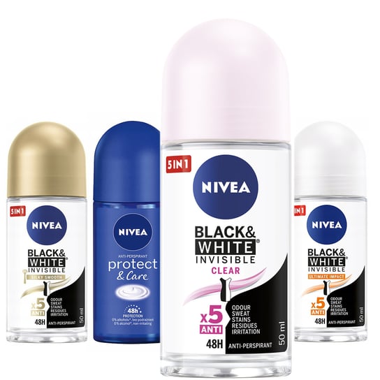 Nivea, Invisible Black & White Mix, Antyperspirant Kulka, 4x50ml Nivea
