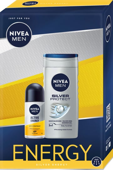 Nivea, Men Energy zestaw antyperspirant roll-on Active Energy 50ml + żel pod prysznic Silver Protect 250ml Nivea
