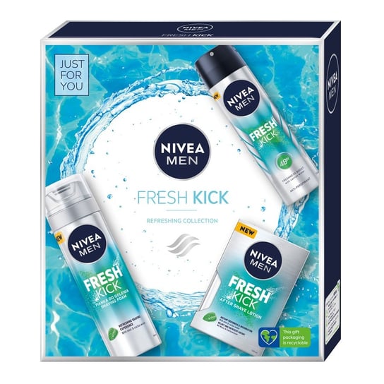Nivea, Men Fresh Kick zestaw prezentowy pianka  200ml + antyperspirant w sprayu 150ml + odświeżająca woda  100ml Nivea