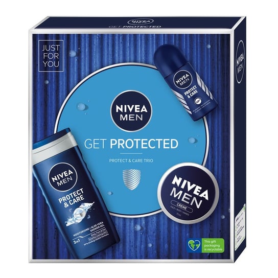 Nivea, Men Get Protected zestaw Protect & Care żel pod prysznic 3w1 250ml + Protect & Care antyperspirant w kulce 50ml + Men Creme krem do ciała i twarzy 75ml Nivea