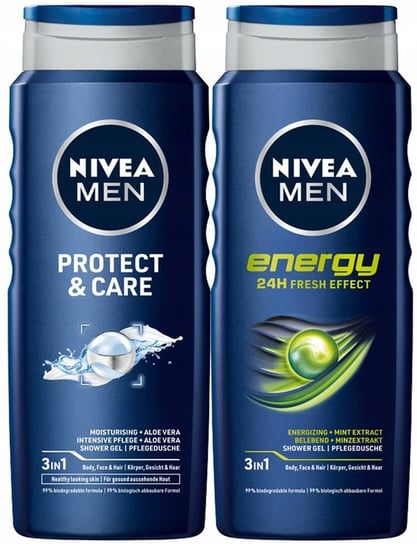 Nivea Men, Protect Care&Energy, Żel Pod Prysznic Mix, 2x500ml Nivea Men