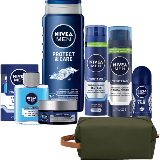 Nivea Men Protect&Care, Zestaw kosmetyków do pielęgnacji, 6 szt. + Kosmetyczka Nivea Men