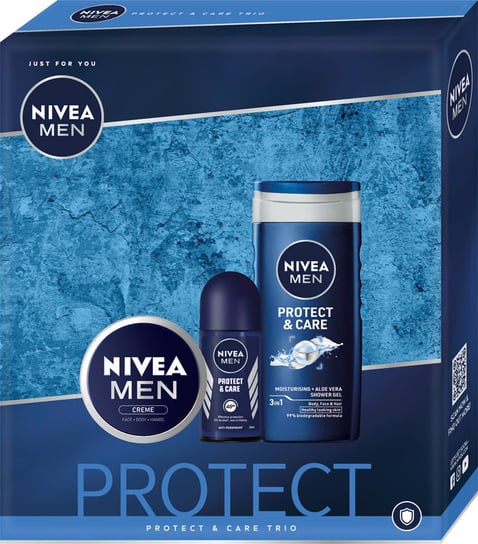 Nivea, Men Protect & Care zestaw krem uniwersalny 75ml + żel pod prysznic 250ml + antyperspirant roll-on 50ml Nivea
