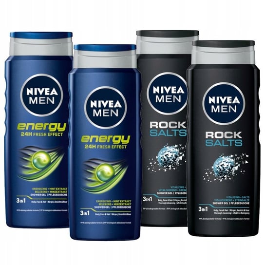 Nivea Men, Rock Salt & Energy, Żel Pod Prysznic, 4x500ml Nivea Men
