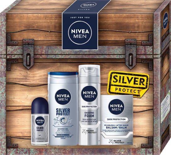 Nivea, Men Silver Protect zestaw pianka  200ml + żel pod prysznic 250ml + balsam  100ml + antyperspirant roll-on 50ml Nivea