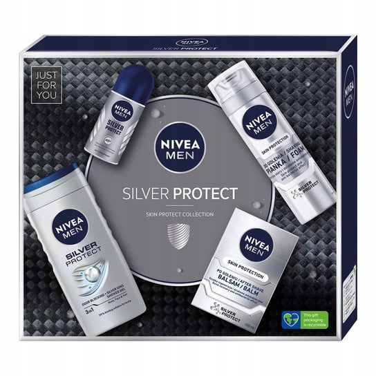 Nivea, Men Silver Protect zestaw pianka  200ml + żel pod prysznic 250ml + balsam  100ml + antyperspirant roll-on 50ml Nivea