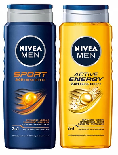 Nivea Men Sport&Active Energy, Żel Pod Prysznic, Mix 2x500ml Nivea Men