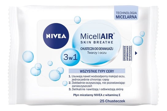 Nivea, MicellAir Skin Breathe chusteczki do u twarzy i oczu 3w1 wszystkie typy cery 25szt. Nivea
