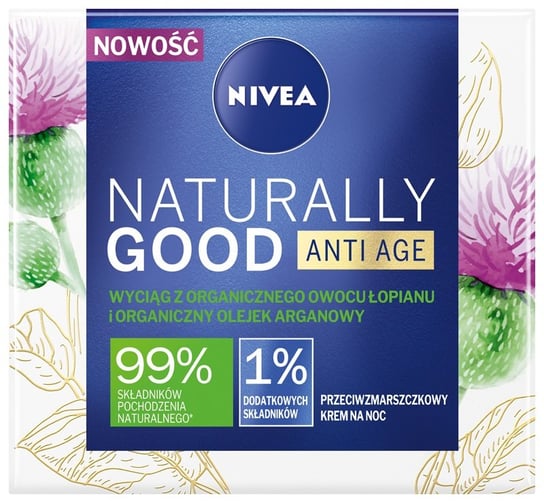 Nivea, Naturally Good Anti Age przeciwzmarszczkowy krem na noc z organicznym owocem łopianu 50ml Nivea