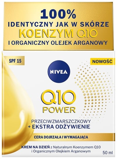 Nivea, Q10 Power Przeciwzmarszczkowy + Ekstra Odżywienie krem na dzień SPF15 z naturalnym koenzymem Q10 i organicznym olejkiem arganowym 50ml Nivea