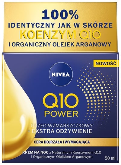 Nivea, Q10 Power Przeciwzmarszczkowy + Ekstra Odżywienie krem na noc z naturalnym koenzymem Q10 i organicznym olejkiem arganowym 50ml Nivea