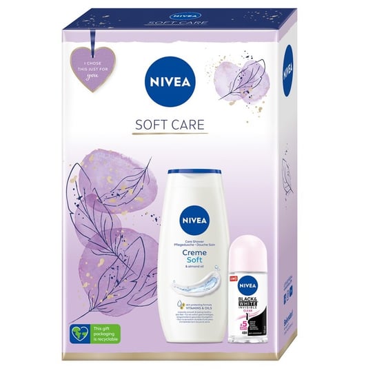 Nivea, Soft Care zestaw pielęgnujący żel pod prysznic 250ml + antyperspirant roll-on 50ml Nivea