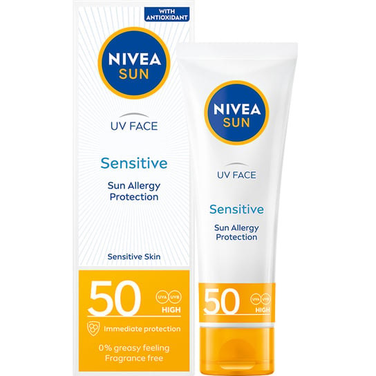 Nivea Sun, Nawilżający ochronny krem do twarzy dla skóry wrażliwej Spf 50, 50 Ml Nivea Sun